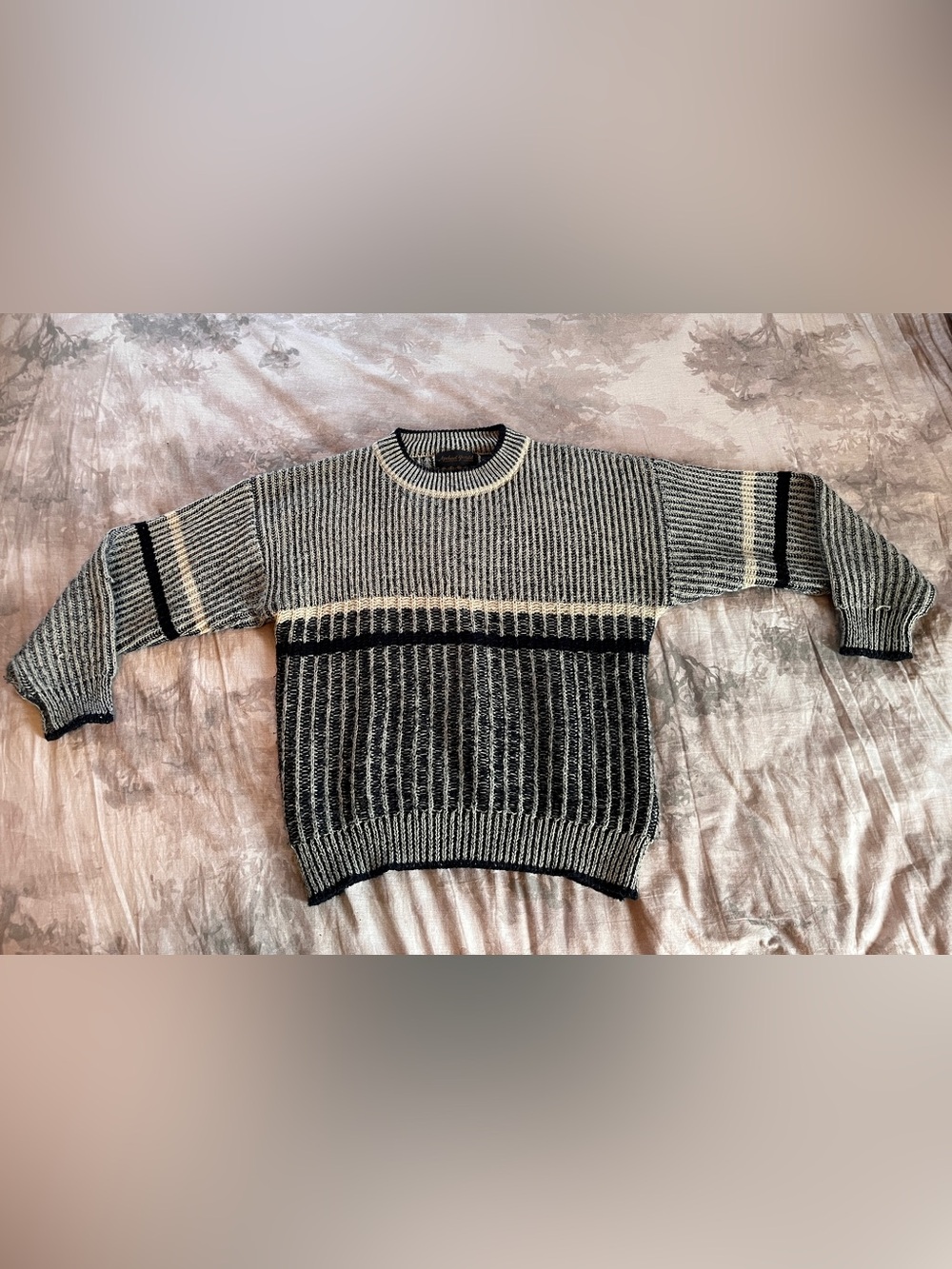 Michael Gerald Vintage Striped Crewneck Sweater in Black and Cream